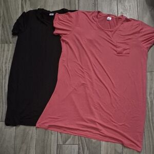 Two Basic Crew Neck Tee  - Black & Red